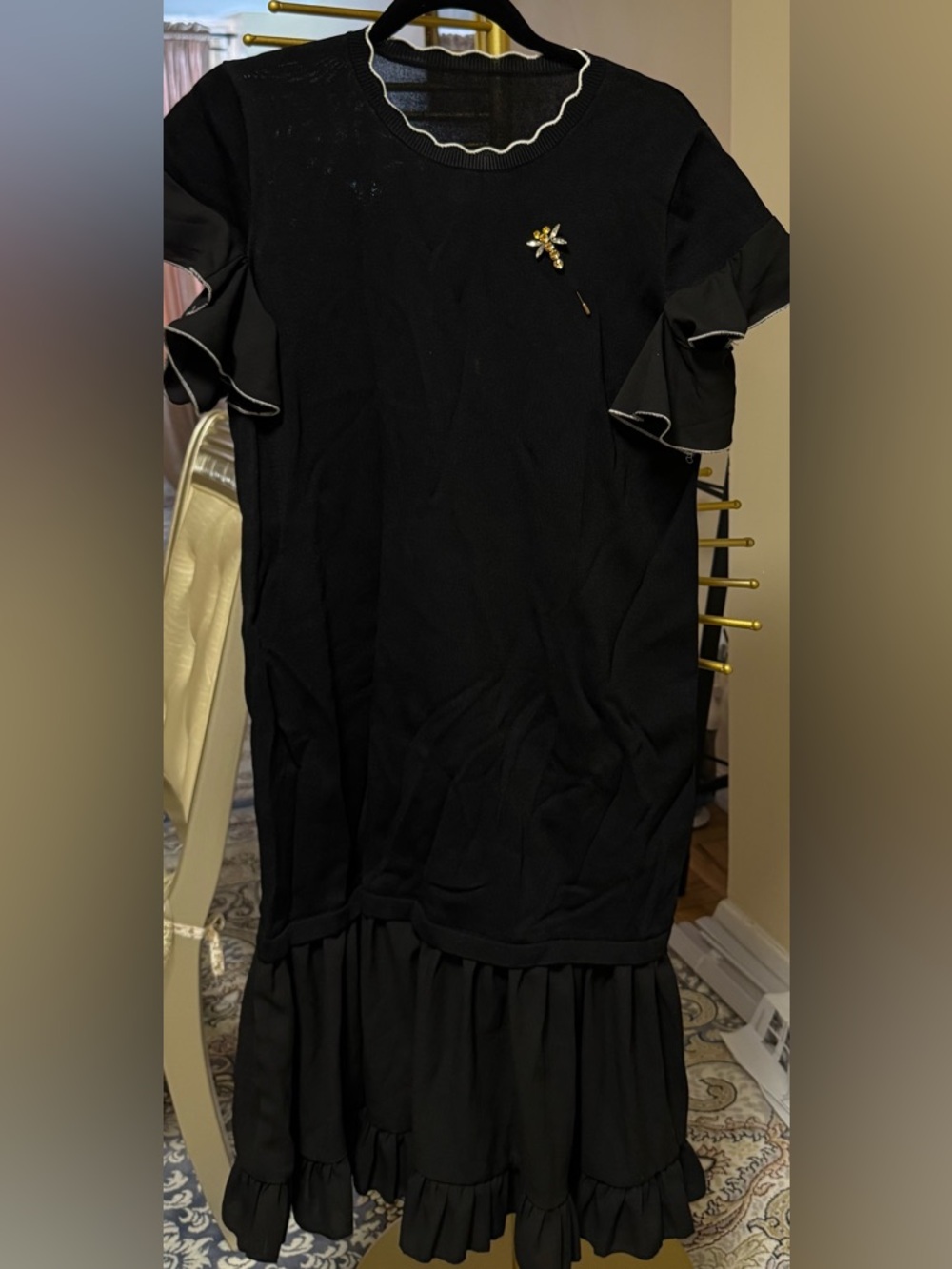 Black Hem Ruffle Sleeve Dress